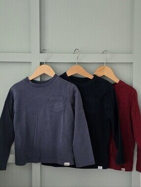 GAP Kids Long-Sleeve Pocket Tees in Navy, Blue-Charcoal & Burgundy